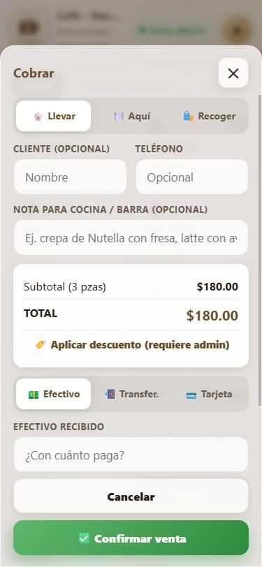 Pantalla de cobro
