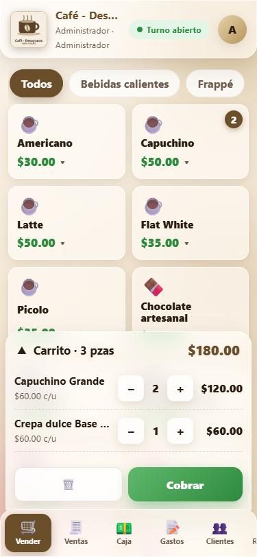Pantalla de venta de POSCafe en un celular